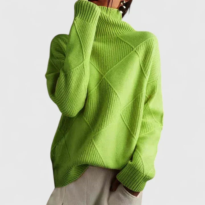 Delvina | Women's Turtleneck Sweater Diamond Knit - Green - Image 1