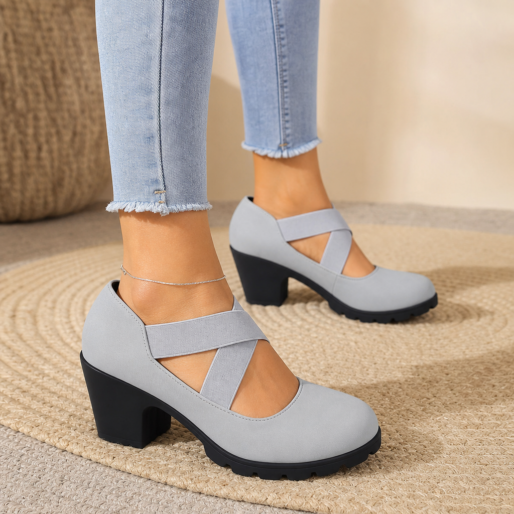 Dorevel | Women's Mary Jane Shoes Chunky Platform Heel - Light Grey - Image 1