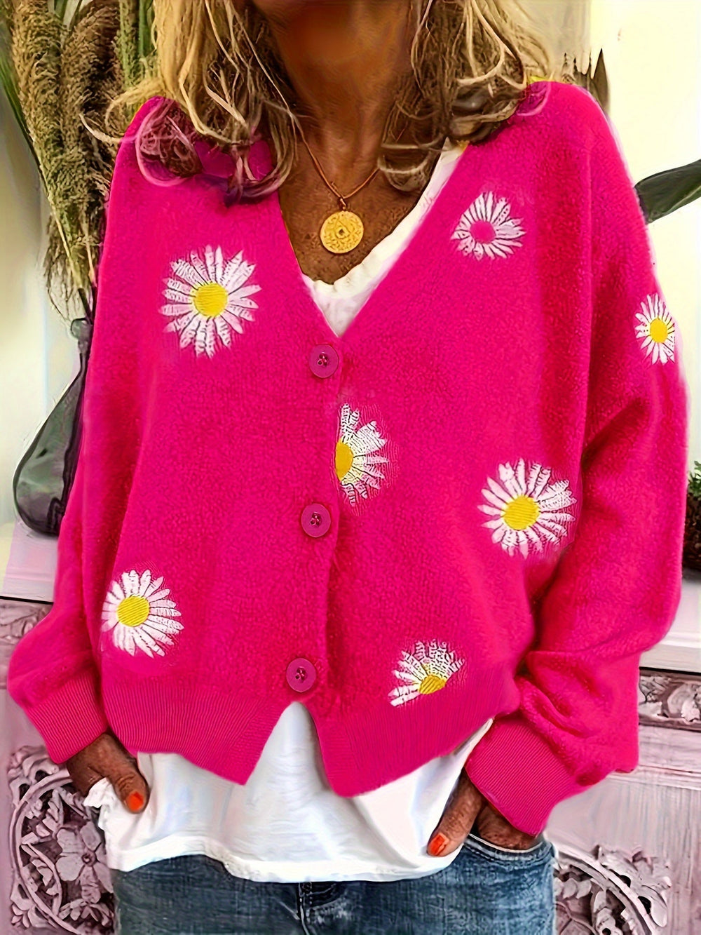 Dorianne | Women's Daisy Knit Cardigan - Image 2