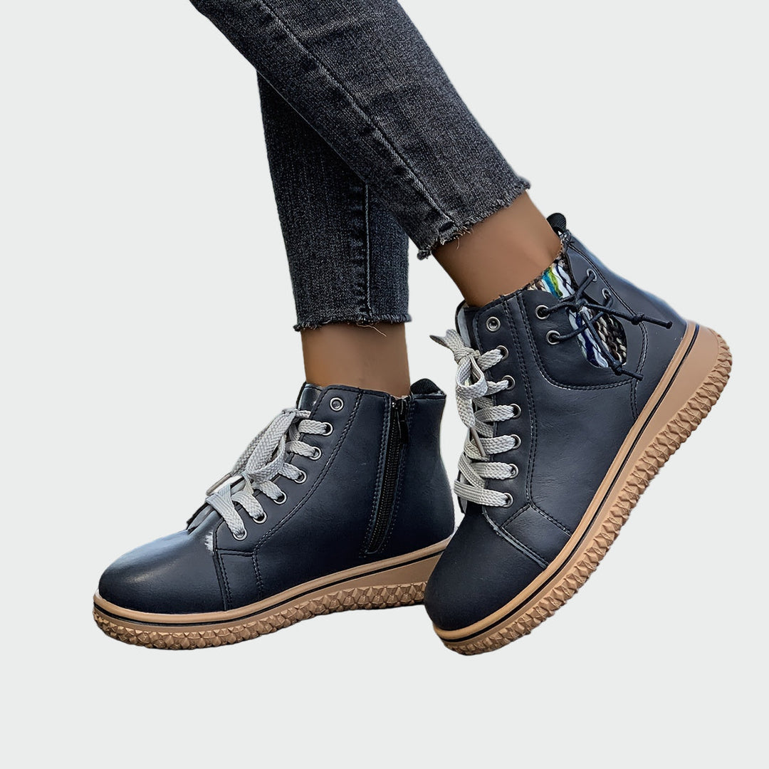 Dravelle | Women's Lace-Up Ankle Boots - Navy - Image 1
