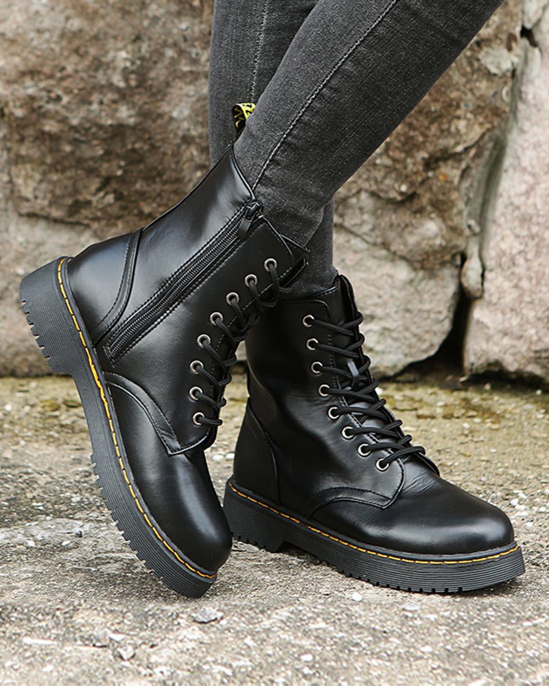 Dravelle | Women's Lace-Up Platform Ankle Boots - Black - Image 2