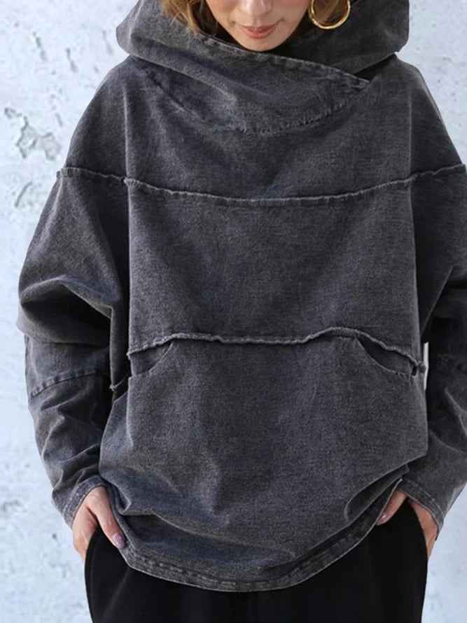 Dravene | Women's Oversized Washed Hoodie Pullover - Dark Grey - Image 1