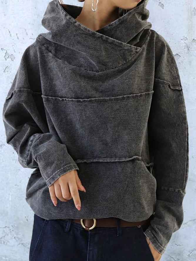Dravene | Women's Oversized Washed Hoodie Pullover - Dark Grey - Image 2