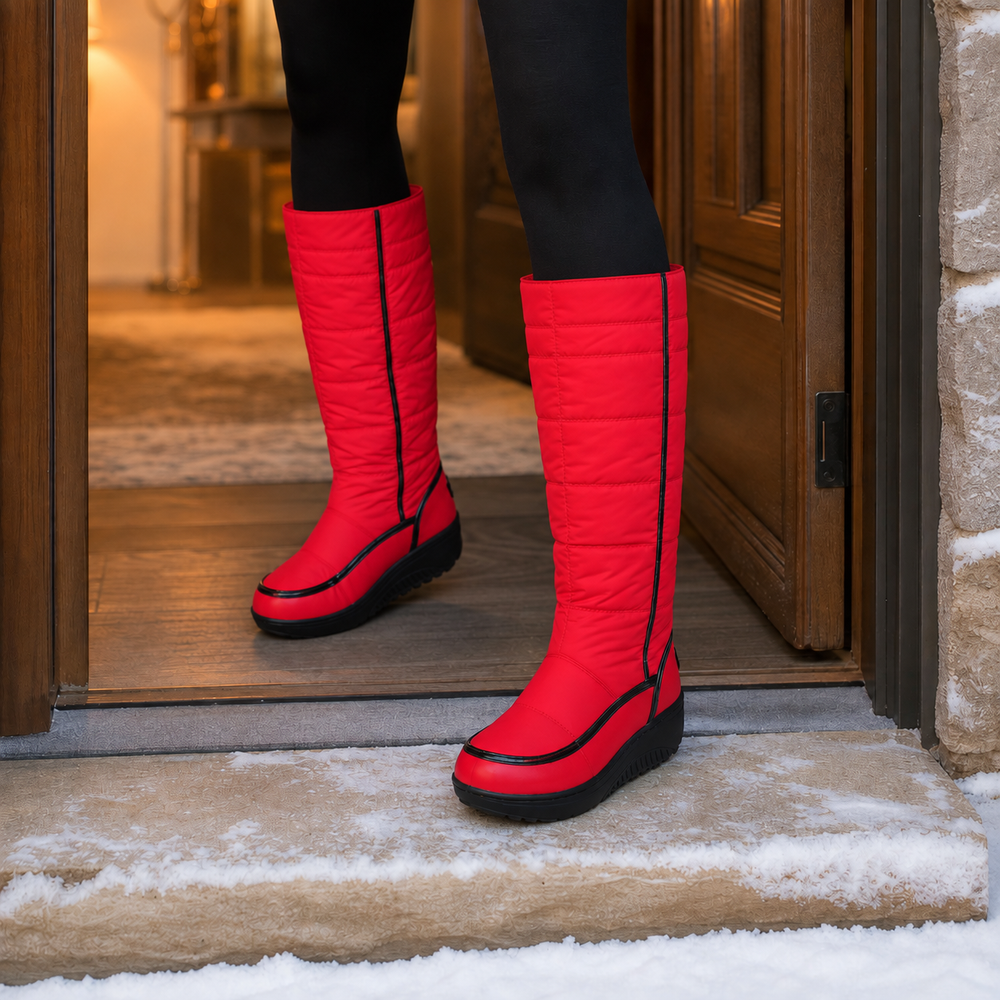 Fennick | Women's Knee High Winter Snow Boots - Red - Image 2