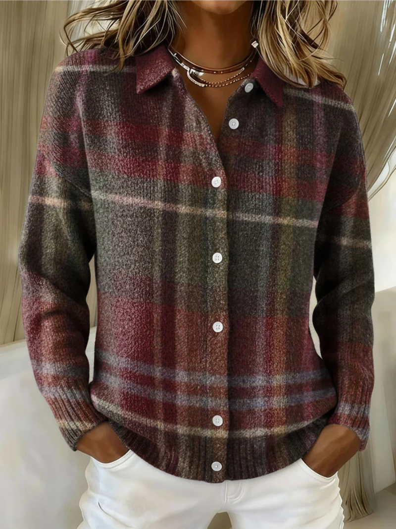 Halvara | Women's Plaid Button-Up Knit Cardigan - Image 1