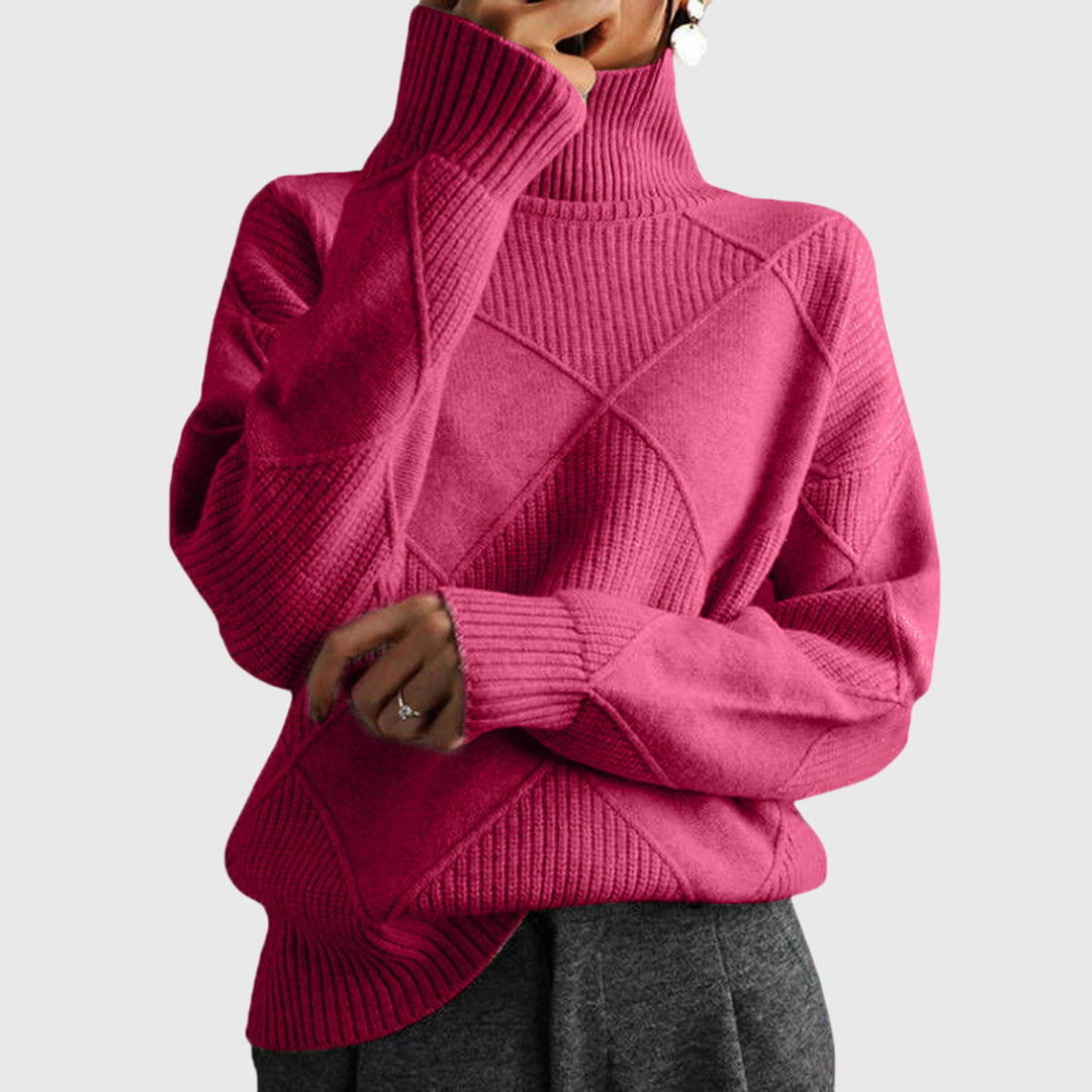 Halvara | Women's Turtleneck Sweater Oversized Knit - Hot Pink - Image 1