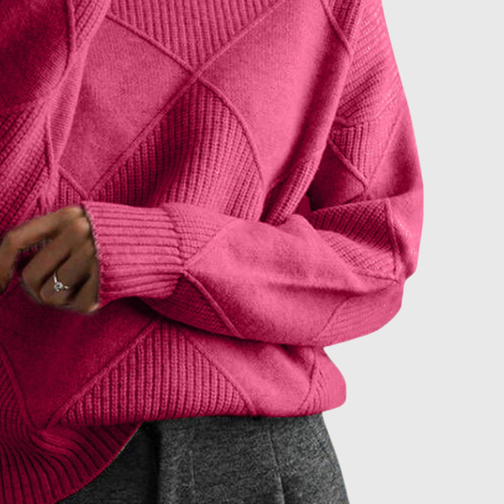Halvara | Women's Turtleneck Sweater Oversized Knit - Hot Pink - Image 2