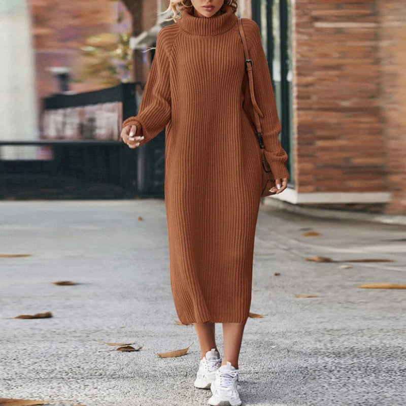 Halverne | Women's Turtleneck Sweater Dress Midi - Beige - Image 2