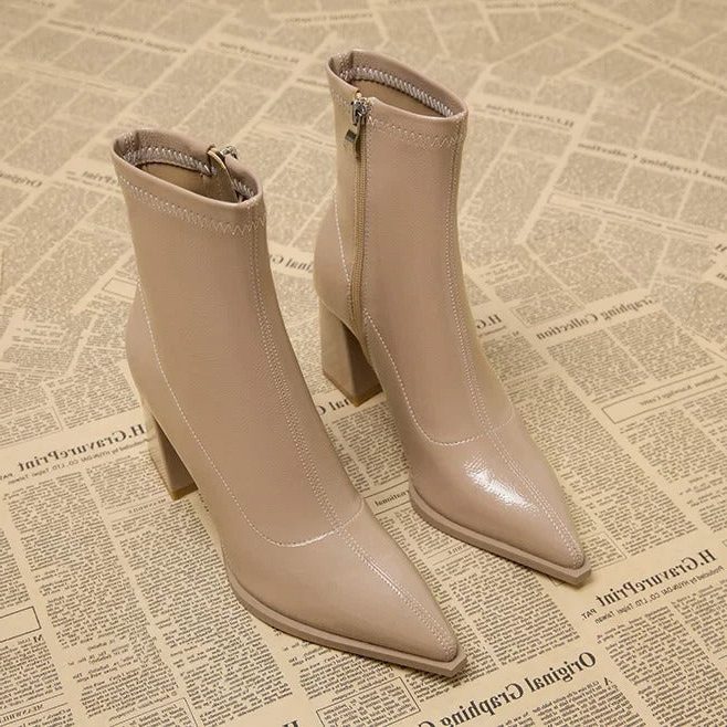 Halvine | Women's Pointed Toe Ankle Boots Block Heel - Image 1