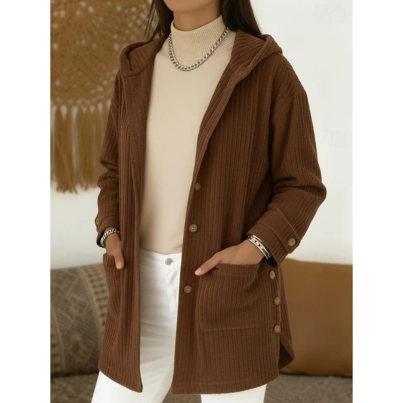 Halvorne | Women's Hooded Cardigan Coat - Brown - Image 1