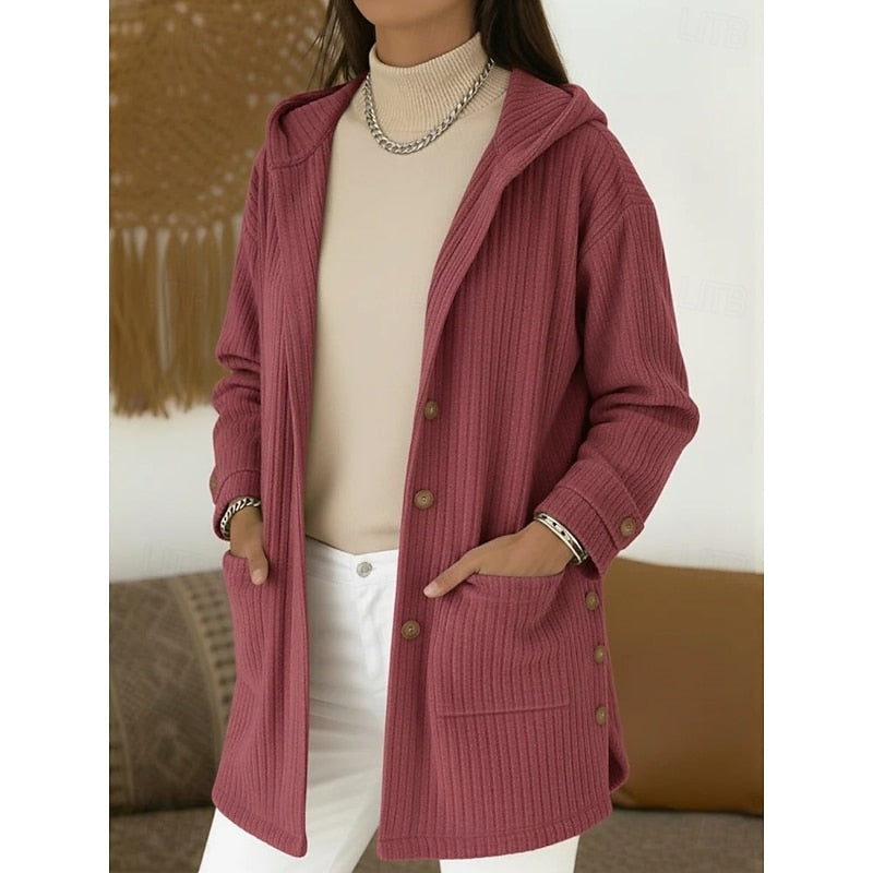 Halvorne | Women's Hooded Cardigan Coat - Brown - Image 2