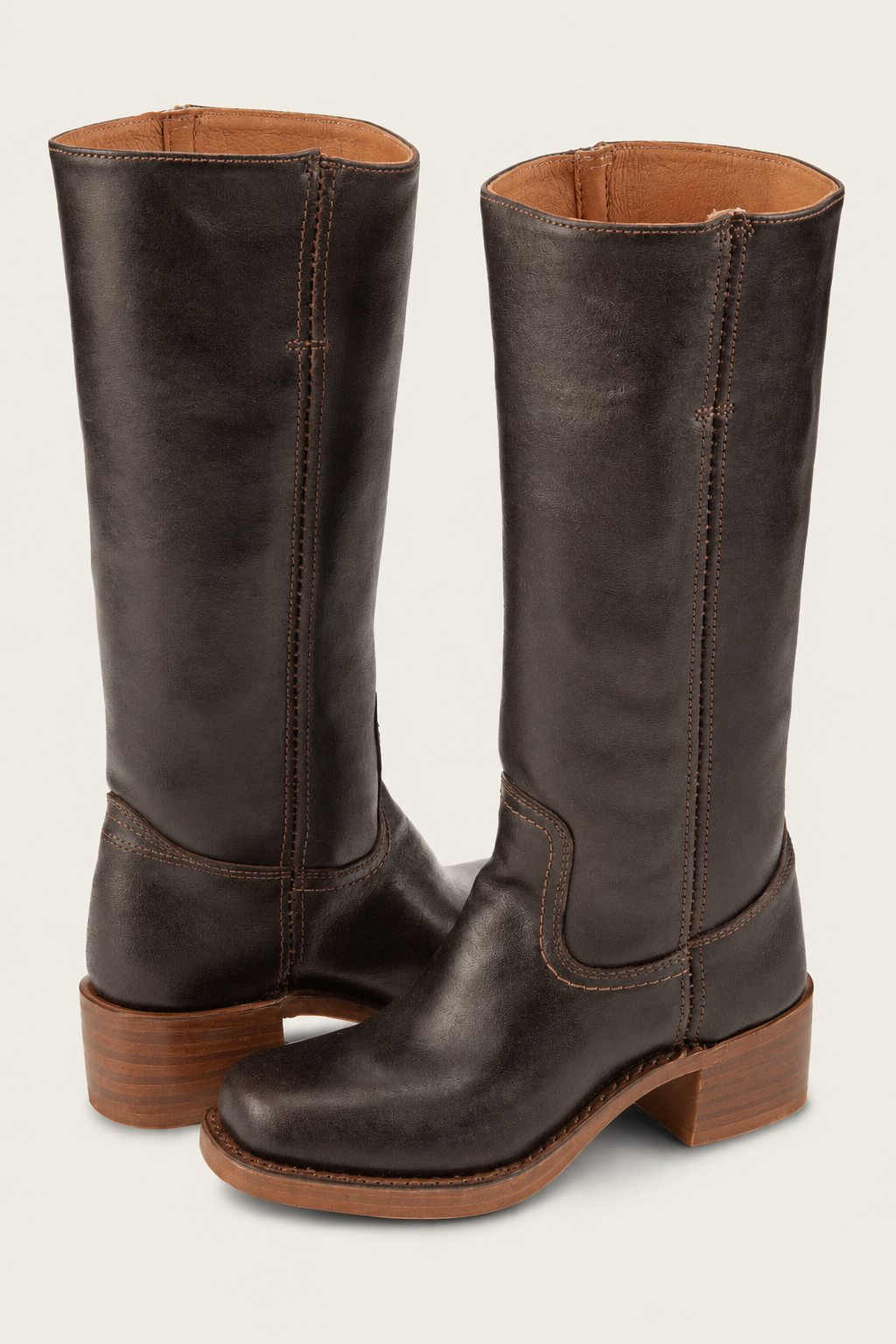Halvorne | Women's Knee-High Leather Boots - Dark Brown - Image 1