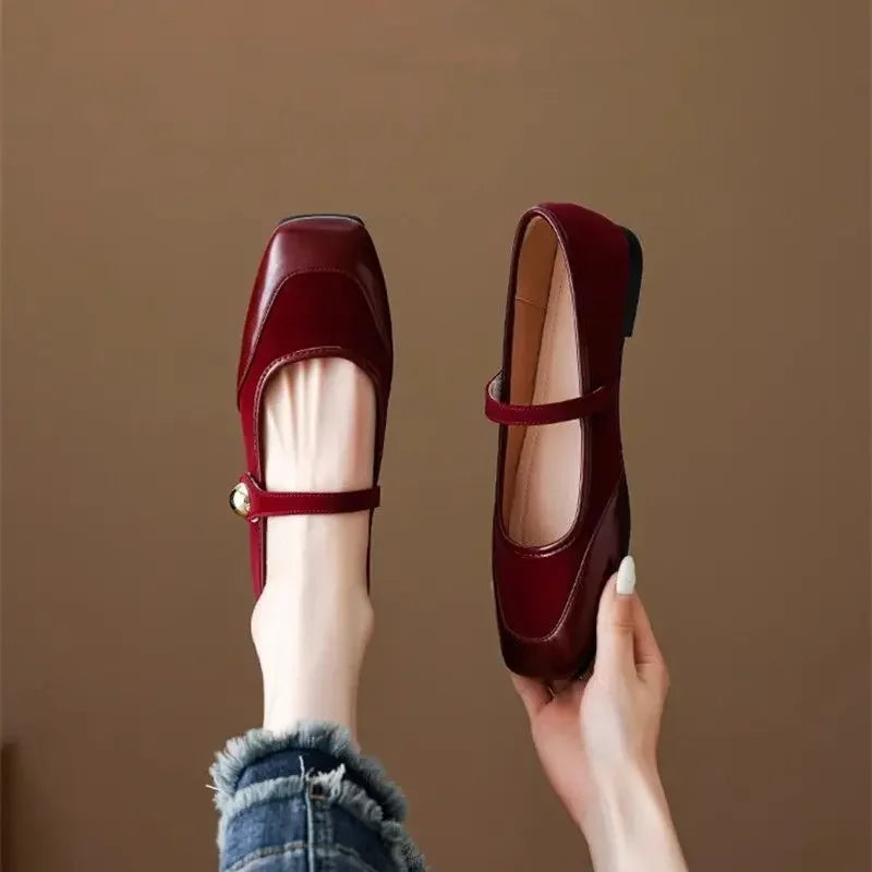 Linnett | Women's Mary Jane Flats Square Toe - Burgundy - Image 1