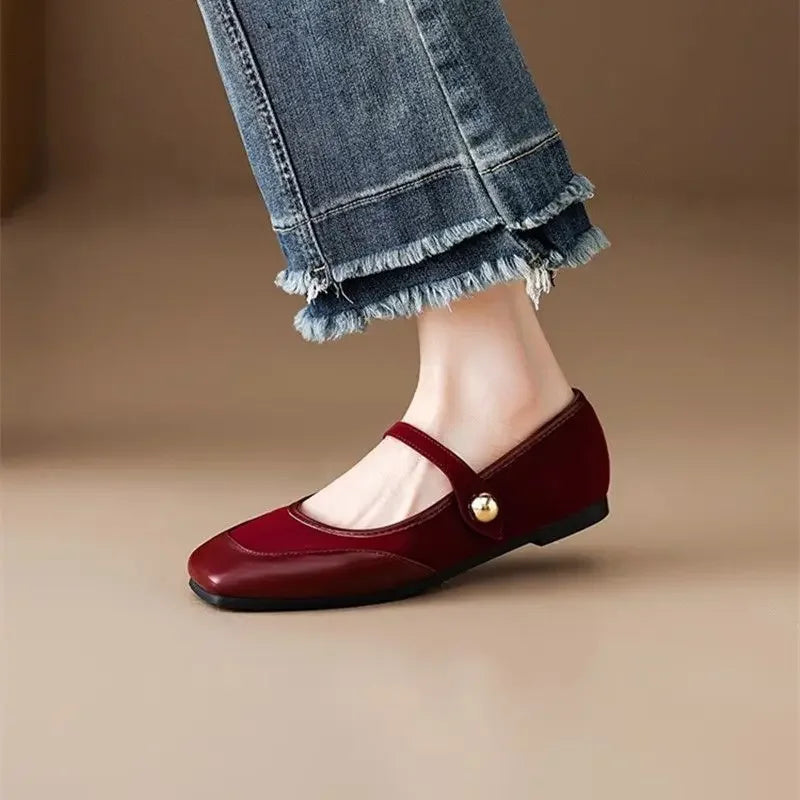 Linnett | Women's Mary Jane Flats Square Toe - Burgundy - Image 2