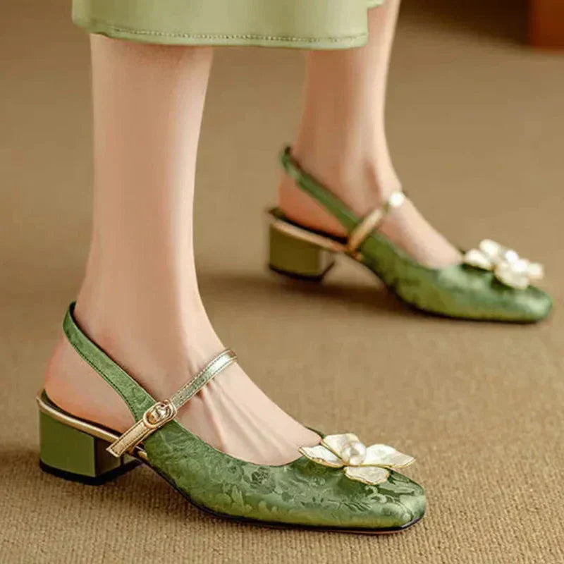 Lorelei | Women's Mary Jane Block Heel Slingback Shoes - Green - Image 2
