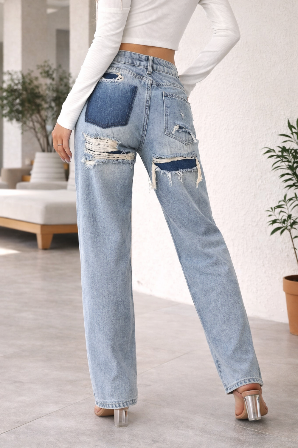 Lorreth | Women's Baggy Wide Leg Jeans High Waisted - Light Blue - Image 2