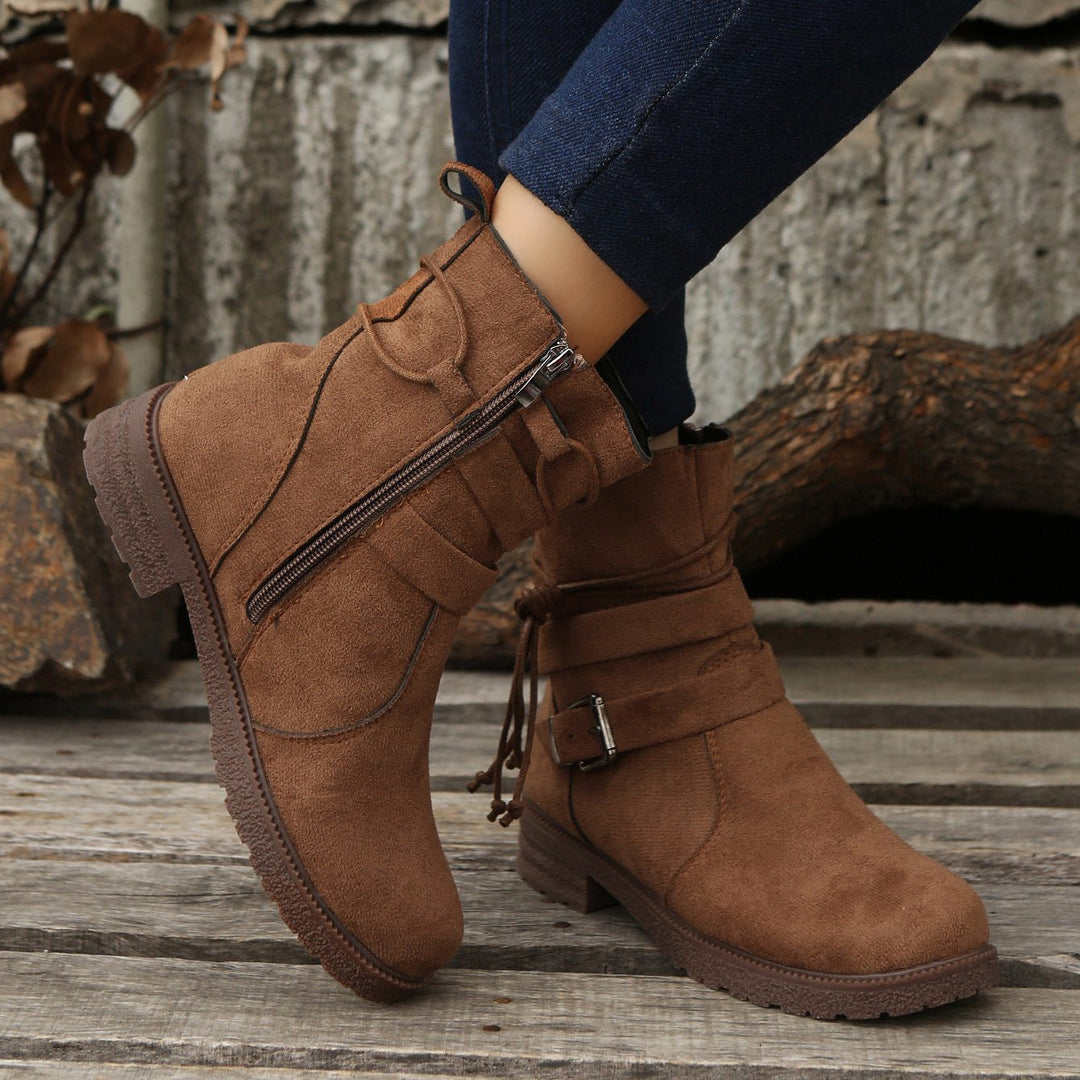 Lorriven | Women's Suede Ankle Boots with Side Zip - Brown - Image 1
