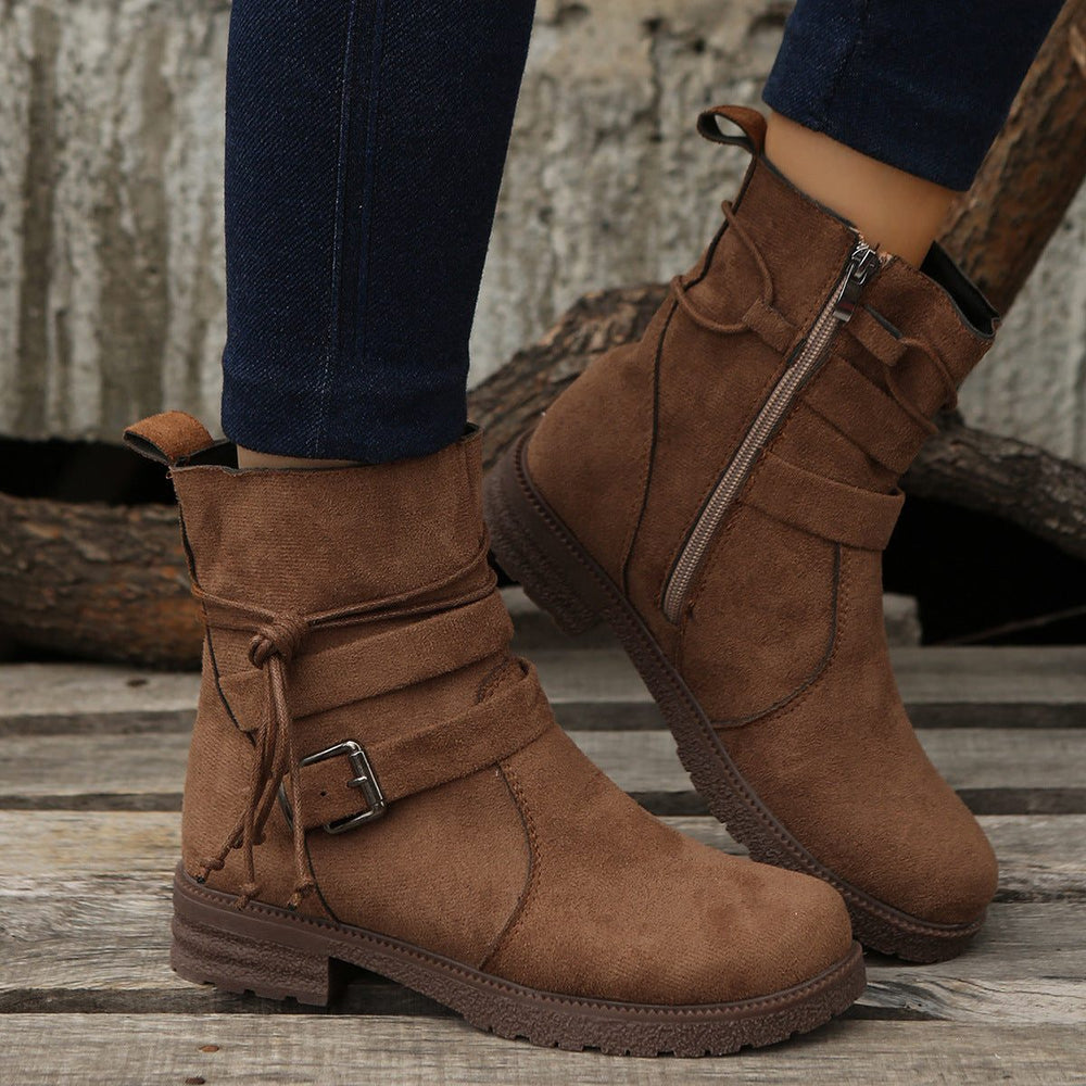 Lorriven | Women's Suede Ankle Boots with Side Zip - Brown - Image 2