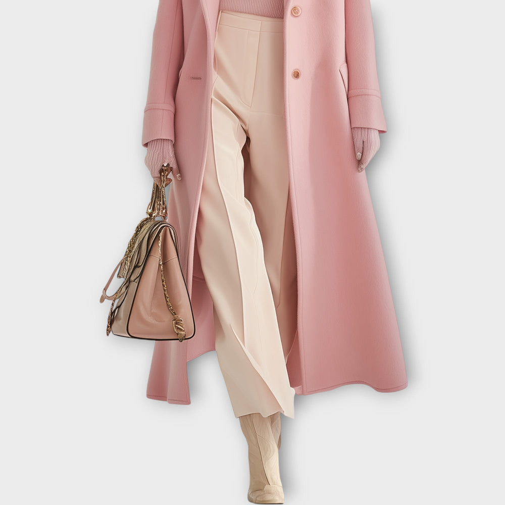 Lorvaine | Women's Long Tailored Winter Coat - Pink - Image 2