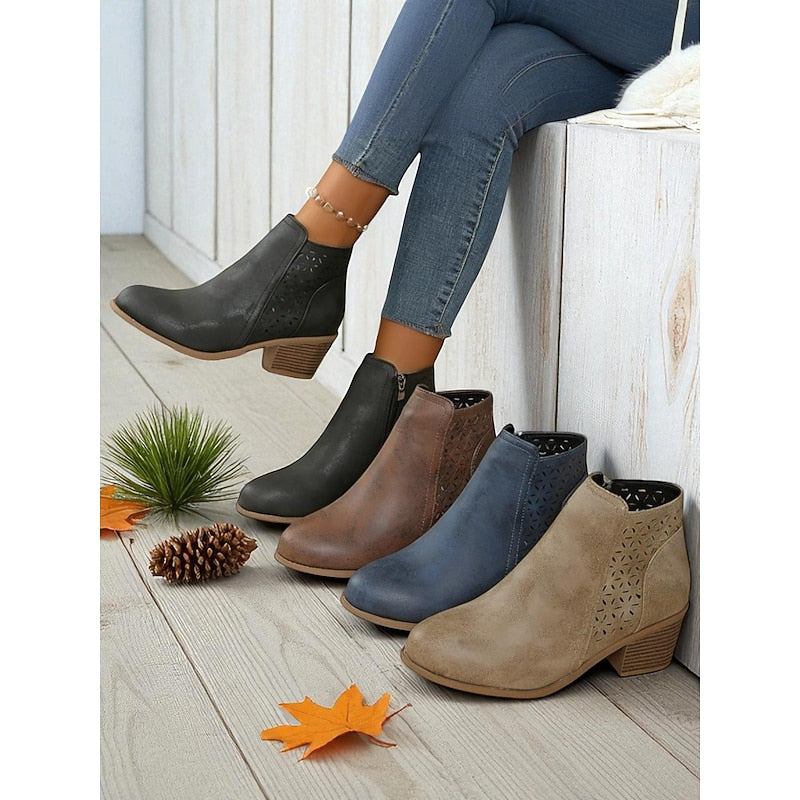Lorvana | Women's Cutout Ankle Boots Block Heel - Image 1