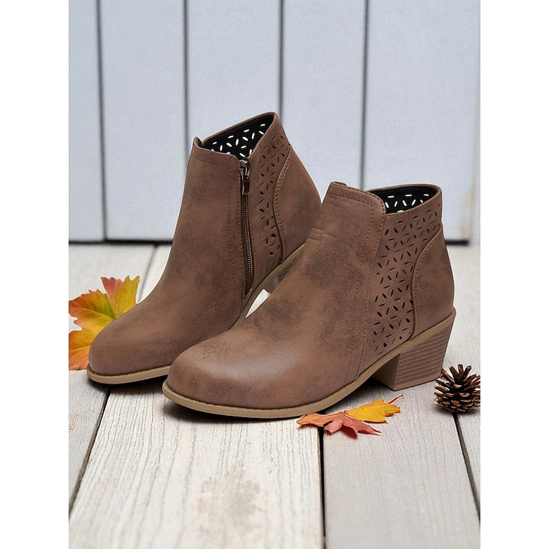 Lorvana | Women's Cutout Ankle Boots Block Heel - Image 2