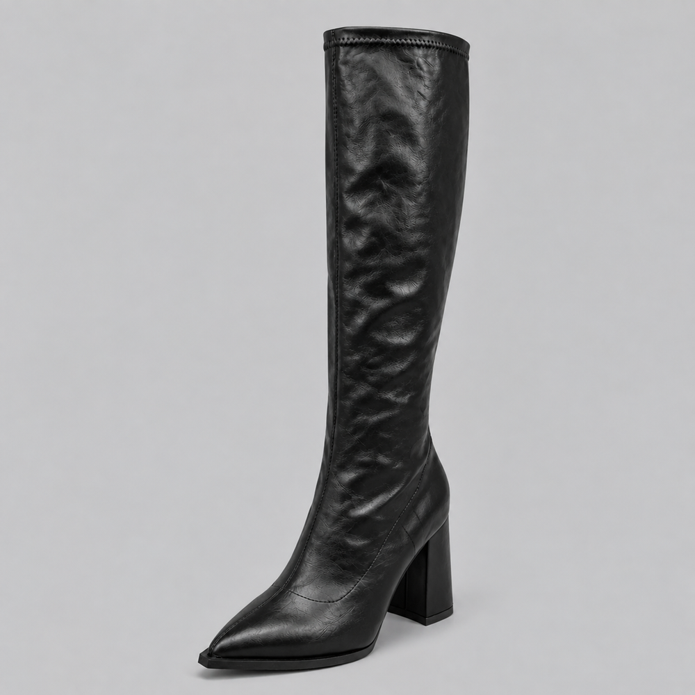 Lyndoree | Women's Knee-High Boots Pointed Toe - Black - Image 2