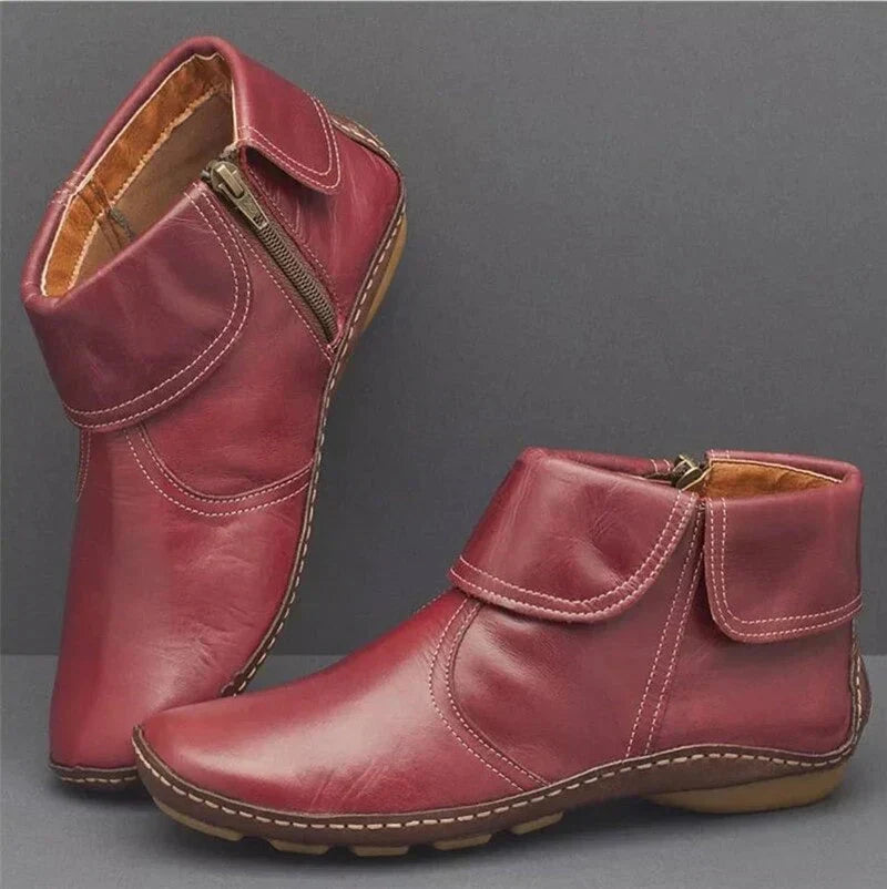Marvelle | Women's Retro Leather Ankle Boots - Burgundy - Image 1
