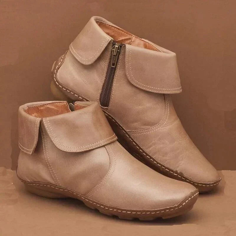 Marvelle | Women's Retro Leather Ankle Boots - Burgundy - Image 2