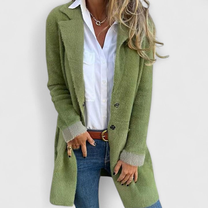 Naveah | Women's Long Button Cardigan - Green - Image 1