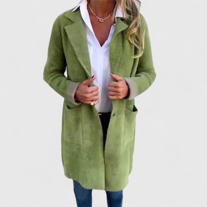 Naveah | Women's Long Button Cardigan - Green - Image 2