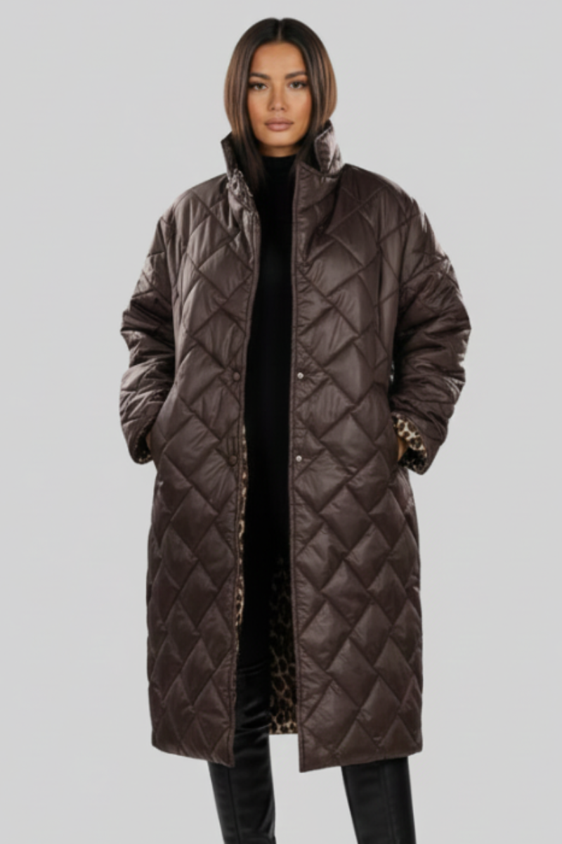 Orvana | Women's Reversible Quilted Winter Coat - Dark Brown - Image 1