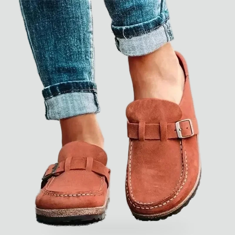 Orvelle | Women's Suede Buckle Loafers - Brown - Image 1