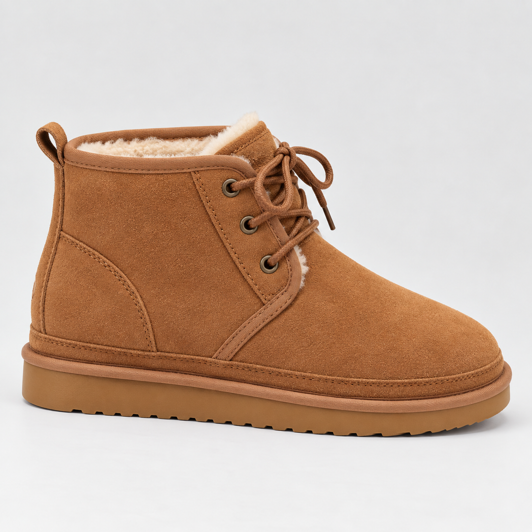 Pellara | Women's Lace-Up Ankle Boots Fur Lined - Camel - Image 1