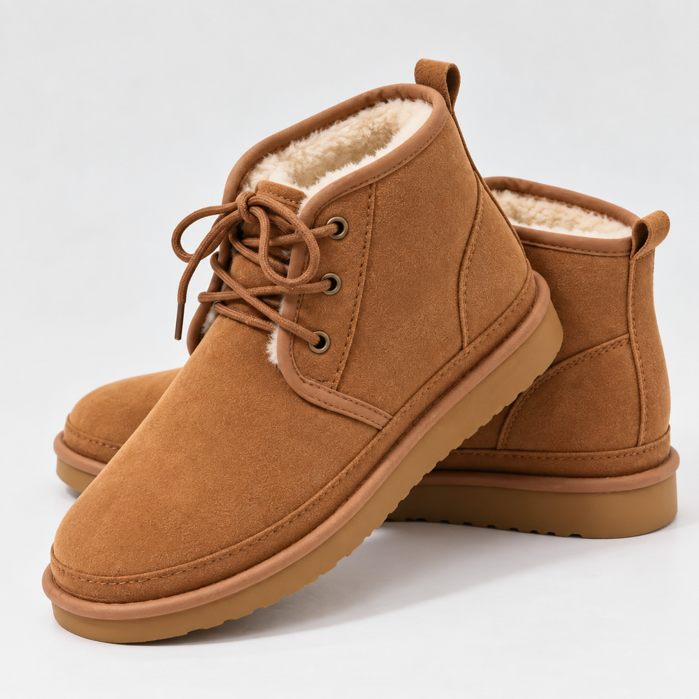 Pellara | Women's Lace-Up Ankle Boots Fur Lined - Camel - Image 2