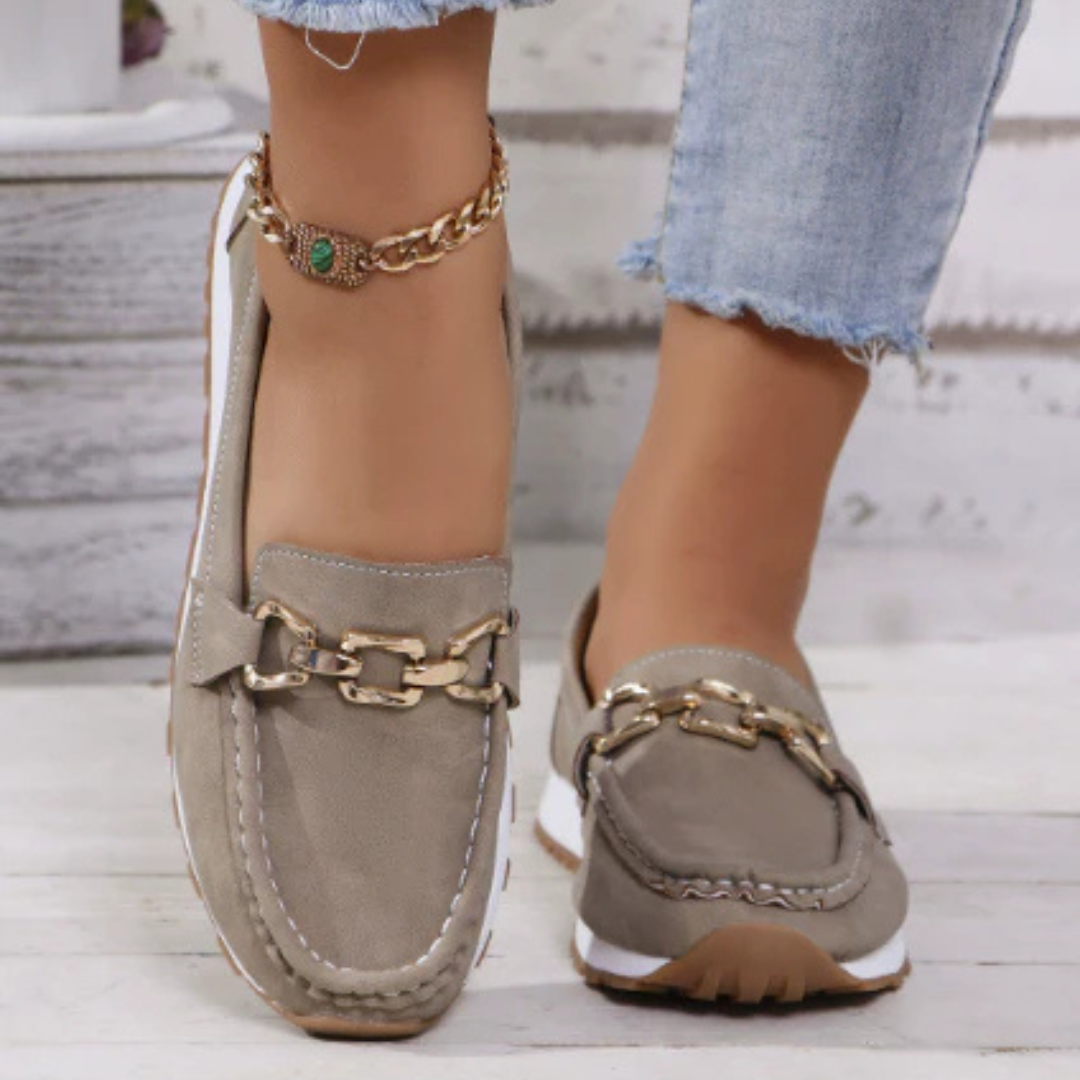 Pellwyn | Women's Chain Detail Loafer Flat - Taupe - Image 1