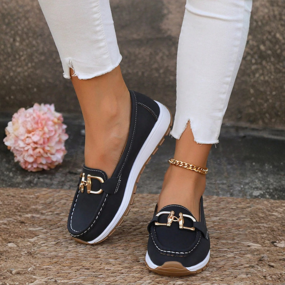 Pellwyn | Women's Chain Detail Loafer Flat - Taupe - Image 2