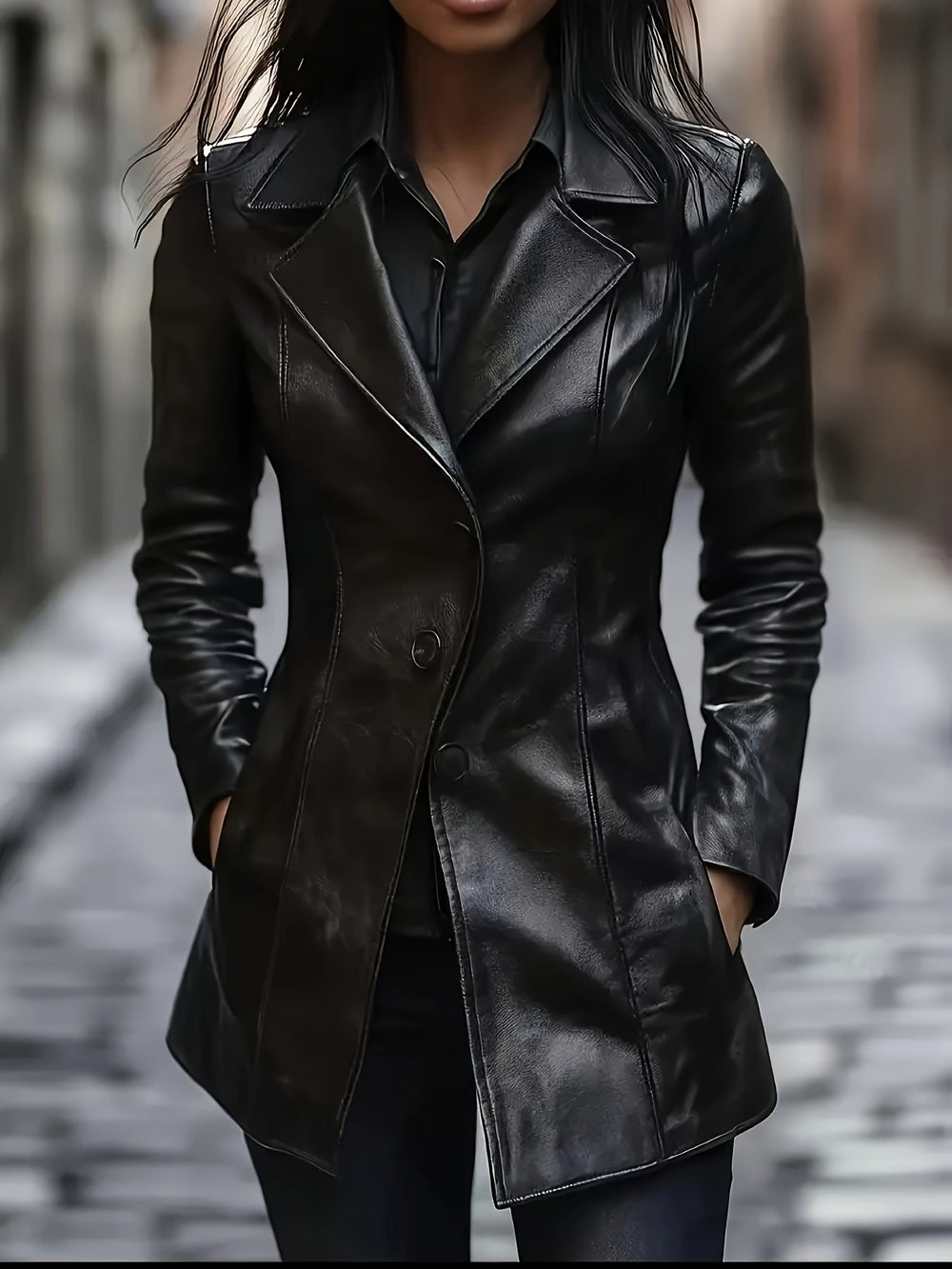 Ravenne | Women's Faux Leather Winter Coat - Black - Image 2