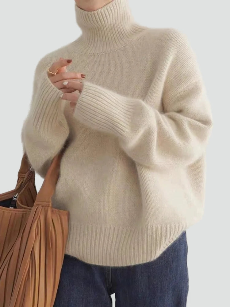 Rennova | Women's Oversized Turtleneck Sweater - Cream - Image 1