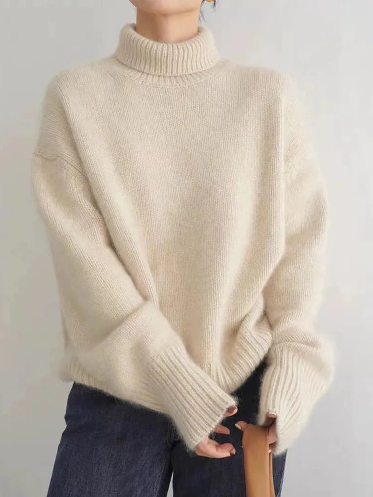 Rennova | Women's Oversized Turtleneck Sweater - Cream - Image 2