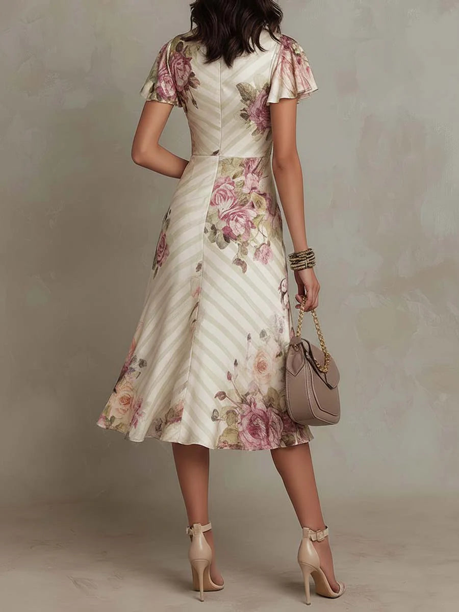 Rosamund | Women's Floral Print Flutter Sleeve Midi Dress - Floral - Image 2