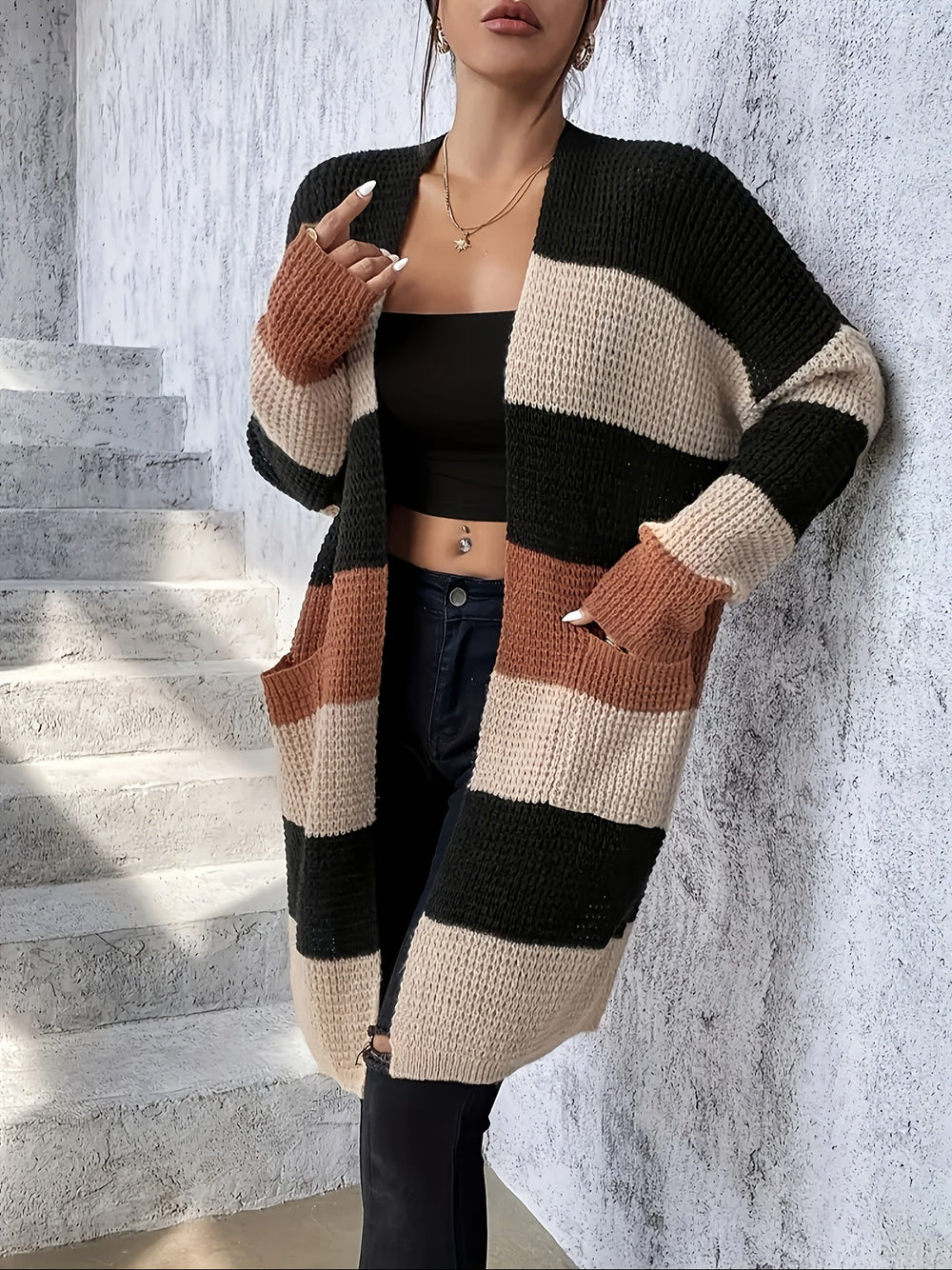 Roselyn | Women's Colorblock Longline Cardigan - Image 2