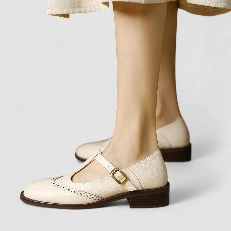Rowanelle | Women's Mary Jane Shoes Wingtip Brogue - Cream - Image 1