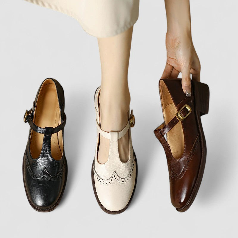 Rowanelle | Women's Mary Jane Shoes Wingtip Brogue - Cream - Image 2