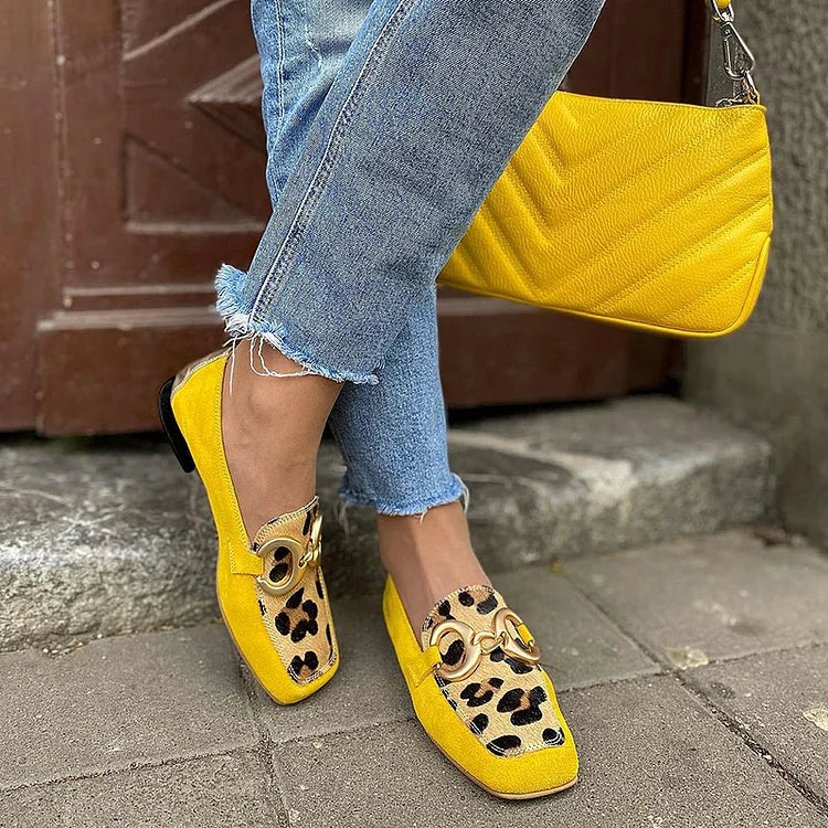 Selvorne | Women's Leopard Print Loafers - Yellow - Image 1