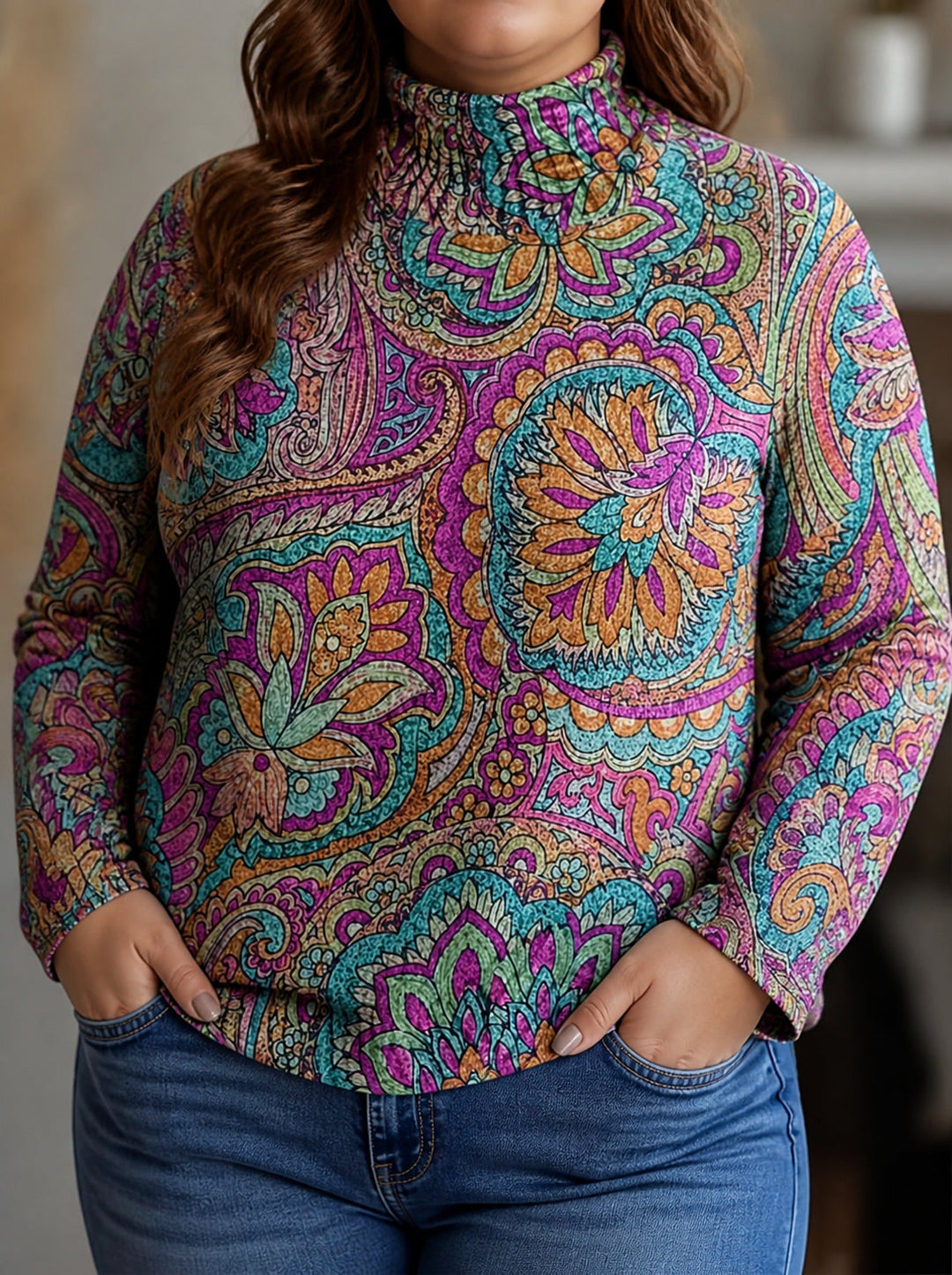 Solvara | Women's Paisley Print Turtleneck Sweater - Image 1