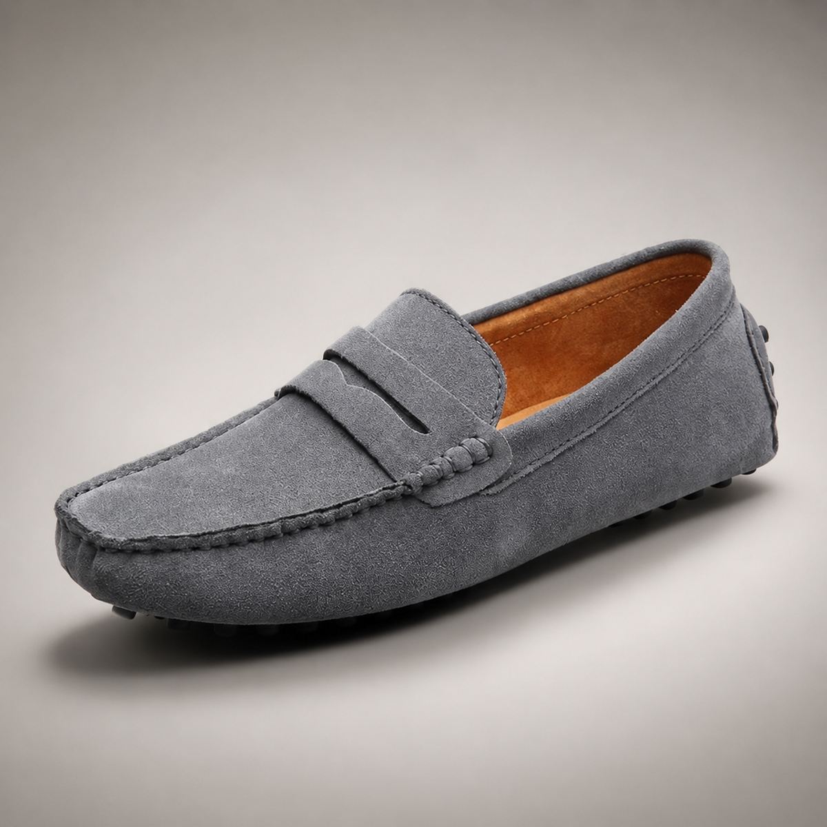 Solvay | Women's Suede Penny Loafer Driving Shoe - Grey - Image 1