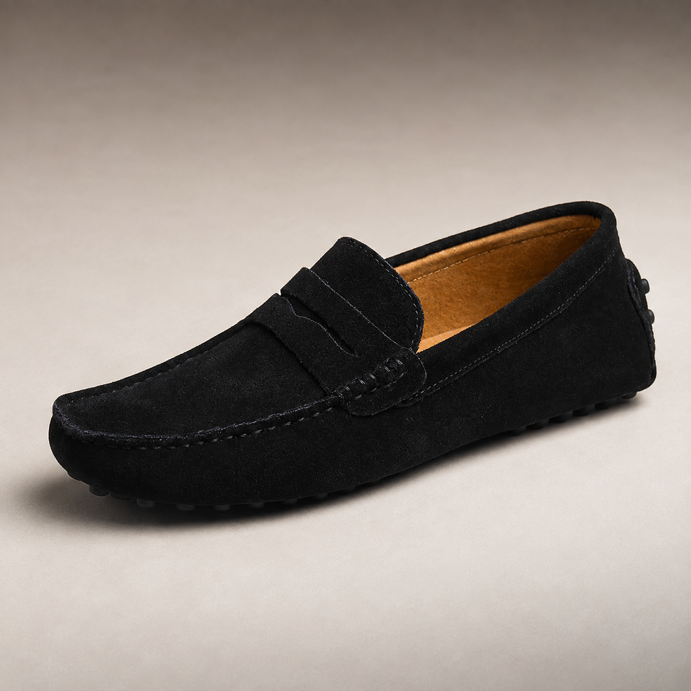 Solvay | Women's Suede Penny Loafer Driving Shoe - Grey - Image 2