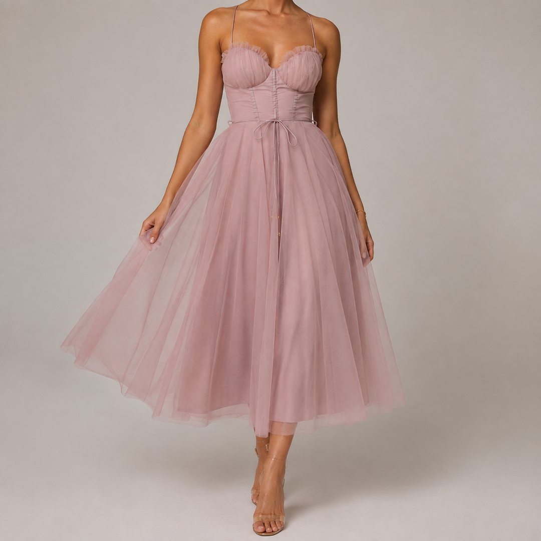 Sylvaine | Women's Tulle Midi Dress Corset Bodice - Image 1