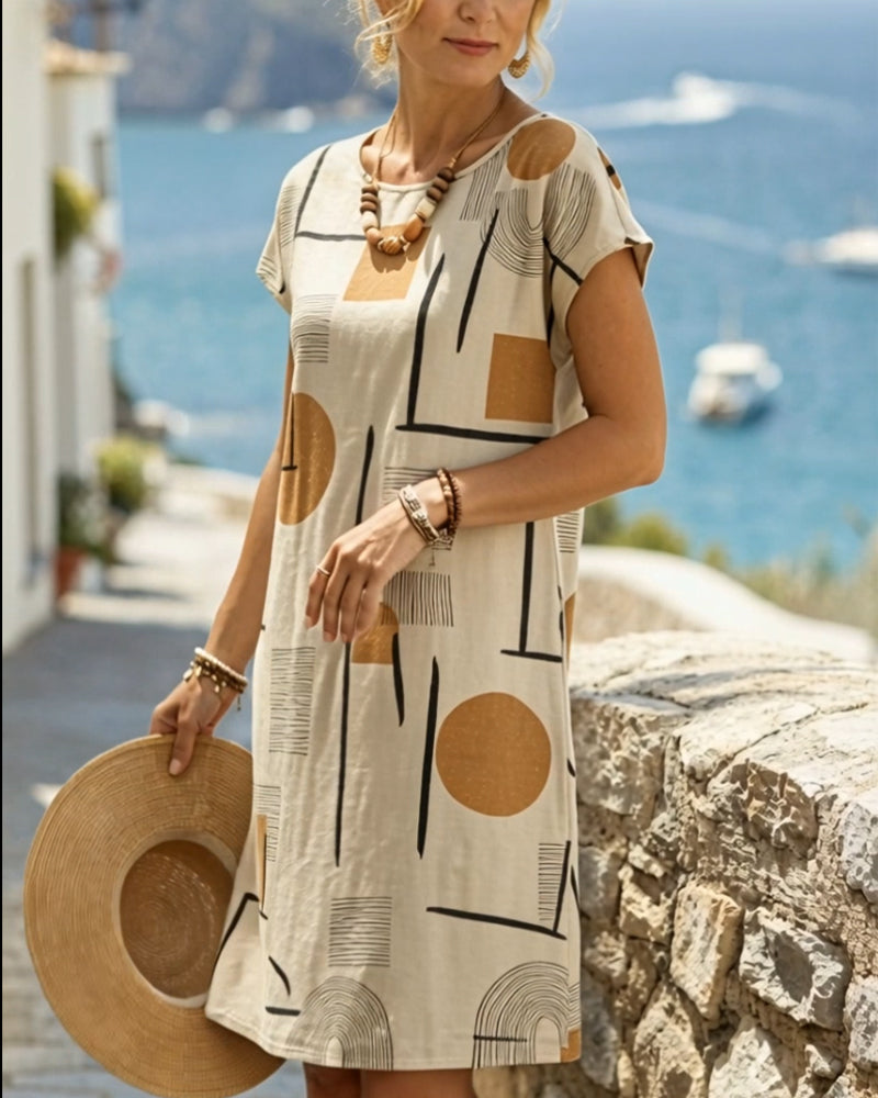 Talmyra | Women's Geometric Print Midi Dress - Cream - Image 2