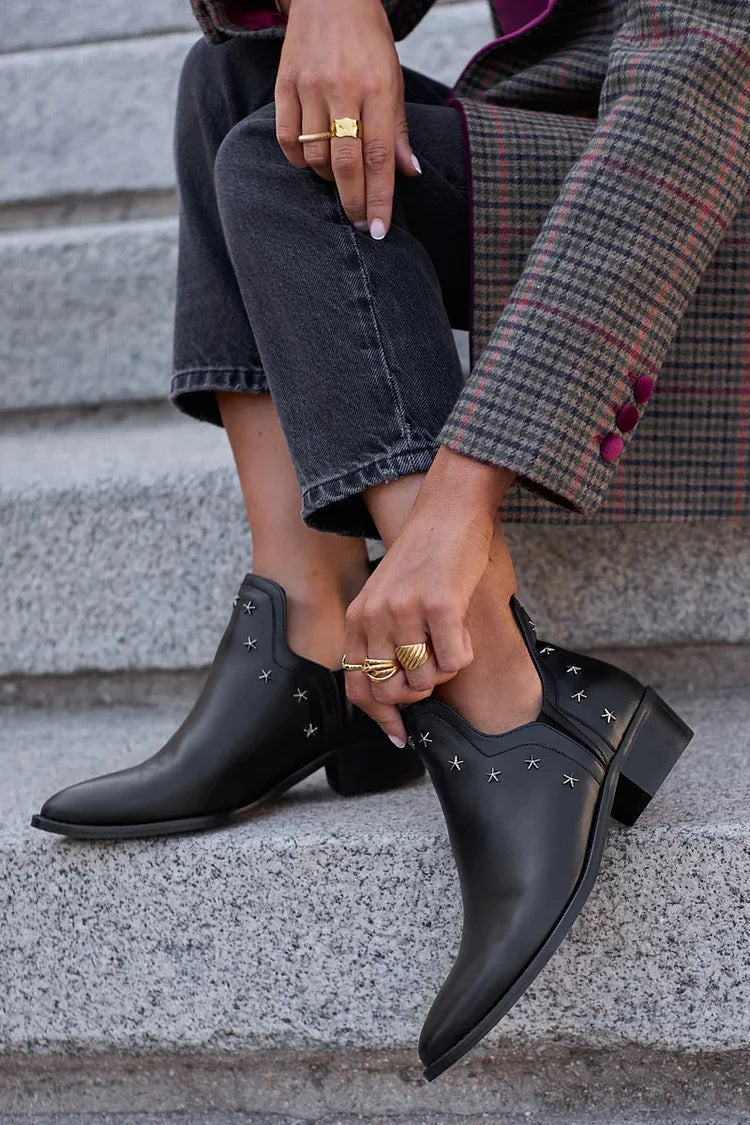 Tavelle | Women's Star Studded Ankle Boots - Black - Image 1